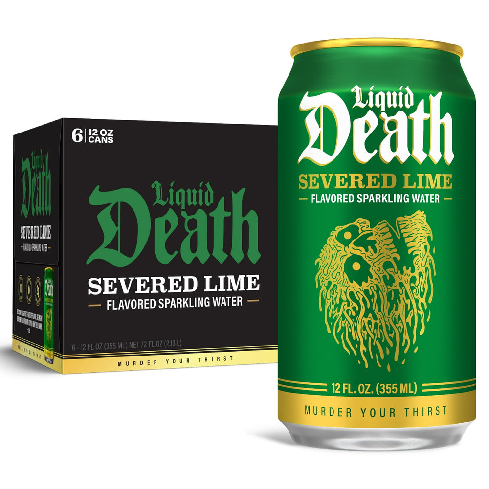 Liquid Death Severed Lime · Agua mineral · 6 latas de 355 ml