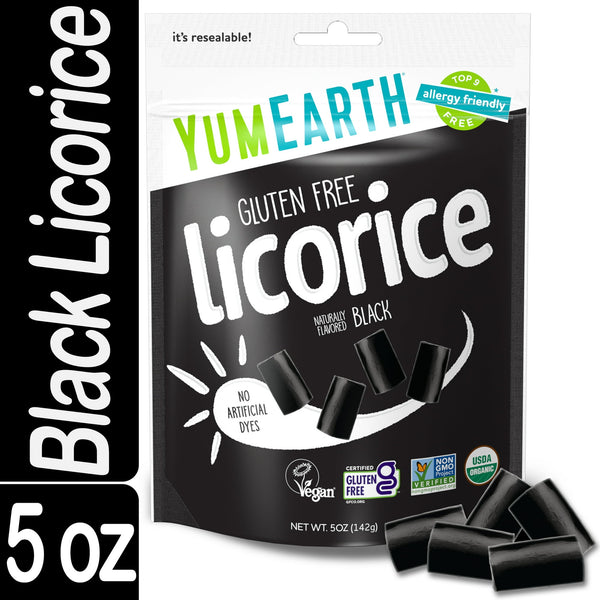 YumEarth Organic Black Licorice Gluten Free · Gomitas · 142 g · bolsa