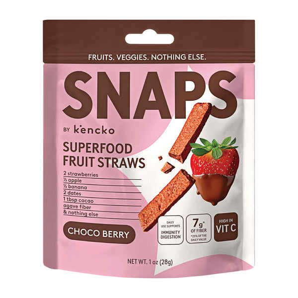 Kencko Chocolate Strawberry Snaps Superfood Fruit Straws · Caramelos · 28 g · bolsa