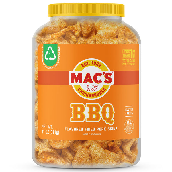 Mac's Chicharrones BBQ Pork Rinds Pork Skins · Frituras · 312 g · bote