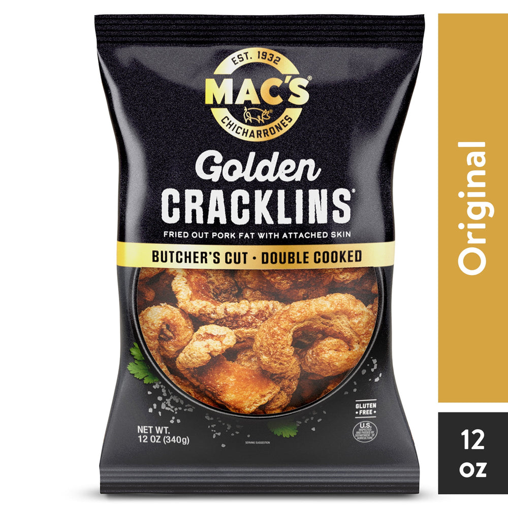 Mac's Chicharrones Golden Cracklin Curls Fried Pork Fat · Frituras · 340 g · bolsa