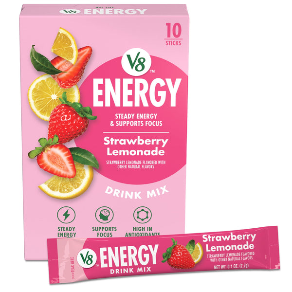 V8 Energy Strawberry Lemonade Powder · Bebida energética · 10 pzas