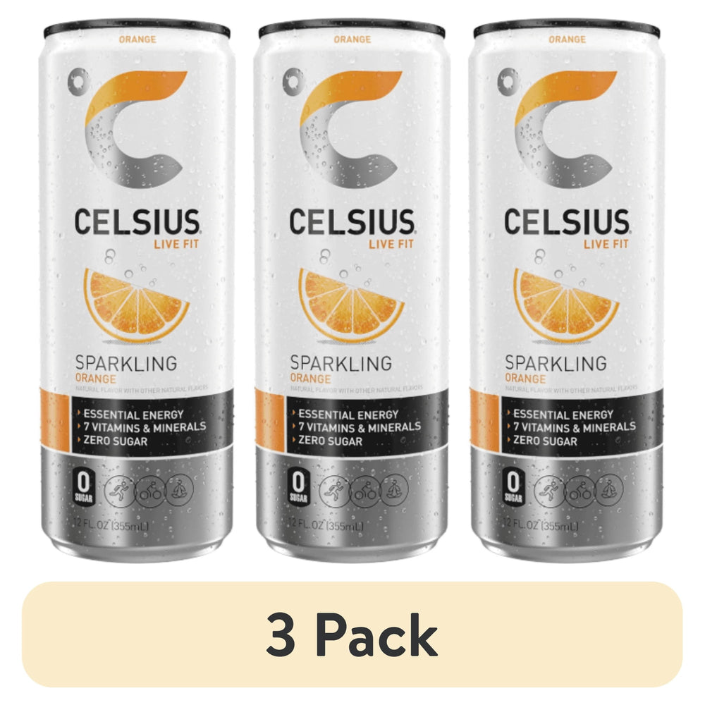 CELSIUS Sparkling Orange Functional · Bebida energética · 3 latas de 355 ml