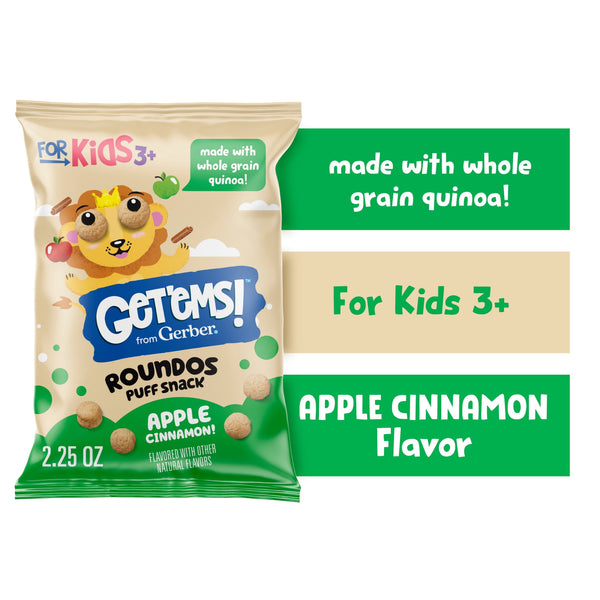 Get'ems from Gerber Apple Cinnamon Roundos Puffs Calcium · Frituras · 64 g