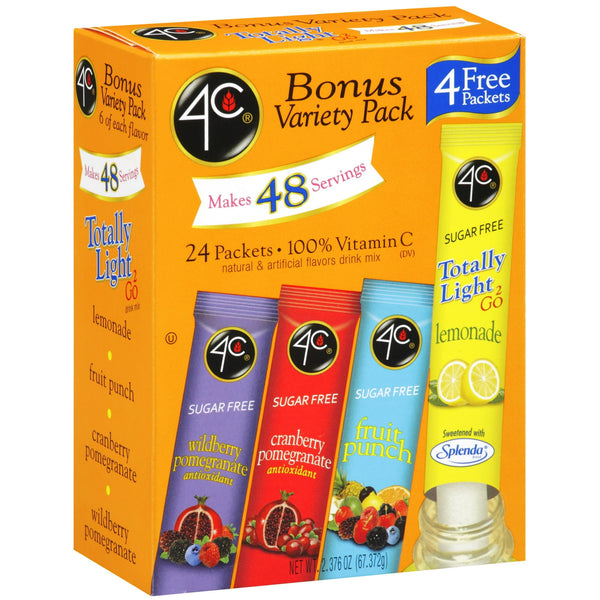 4C Totally Light 2Go Variety · Polvo para agua · 24 pzas de 65 g
