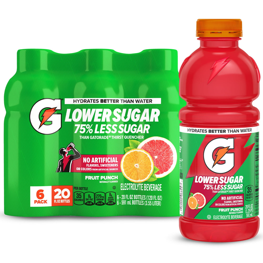 Gatorade Lower Sugar No Artificials Fruit Punch · Bebida · 6 pack de 591 ml