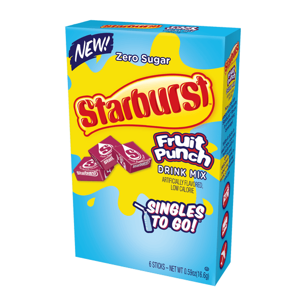 Starburst Fruit Punch Zero Sugar · Polvo para agua · 6 pzas de 17 g