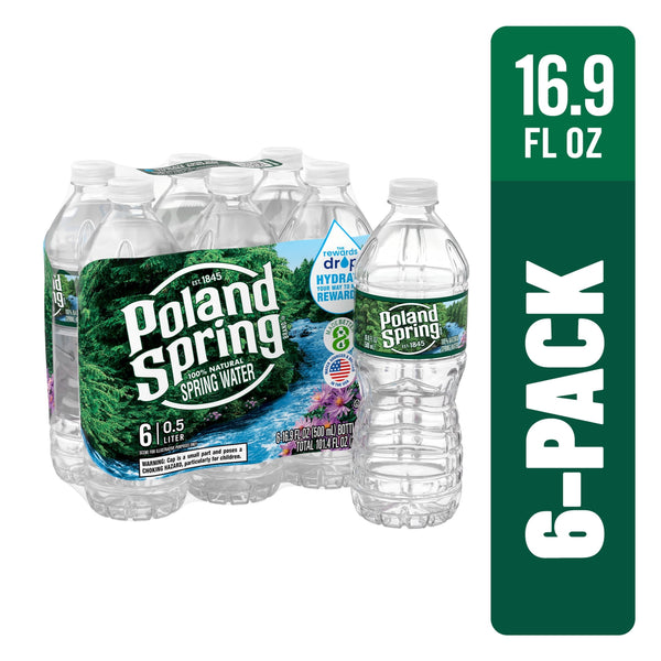 POLAND SPRING Brand 100% Natural Spring Water 16.9-ounce · Bebida · botellas