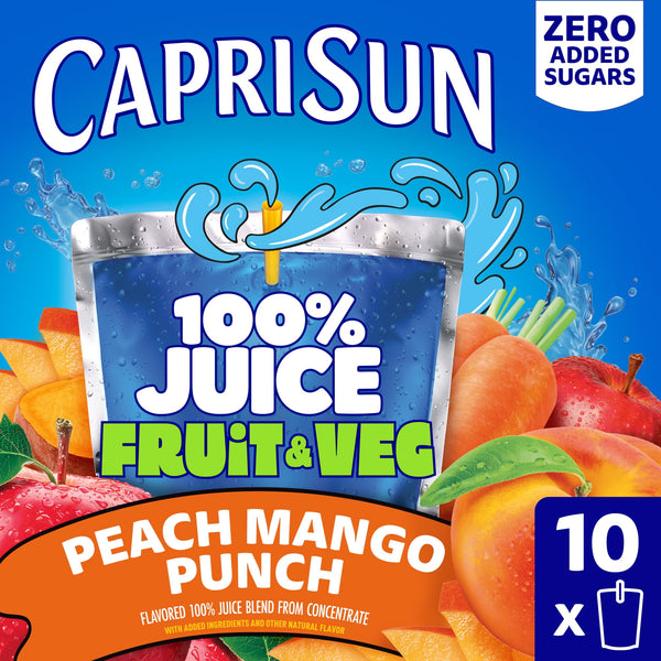 Capri Sun 100% Juice Fruit & Veg Juice Blend ll Natural Zero · Bebida · 10 sobres de 170 g