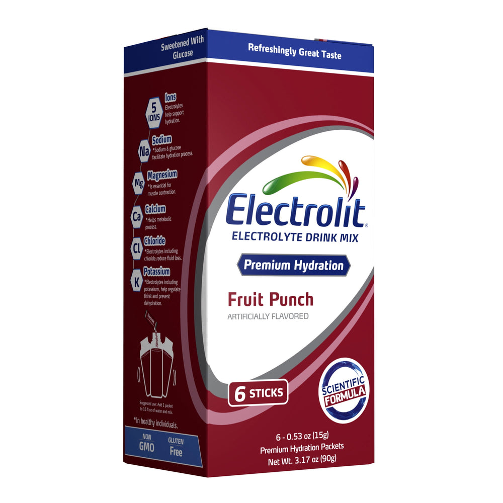 Electrolit Hydration Powder Fruit Punch · Polvo para agua · 6 pzas de 15 g