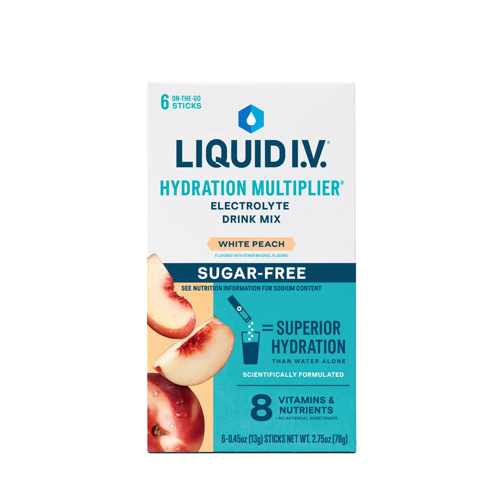 Liquid I.V.® White Peach Hydration Multiplier® sin azúcar · Polvo para agua · 6 pzas