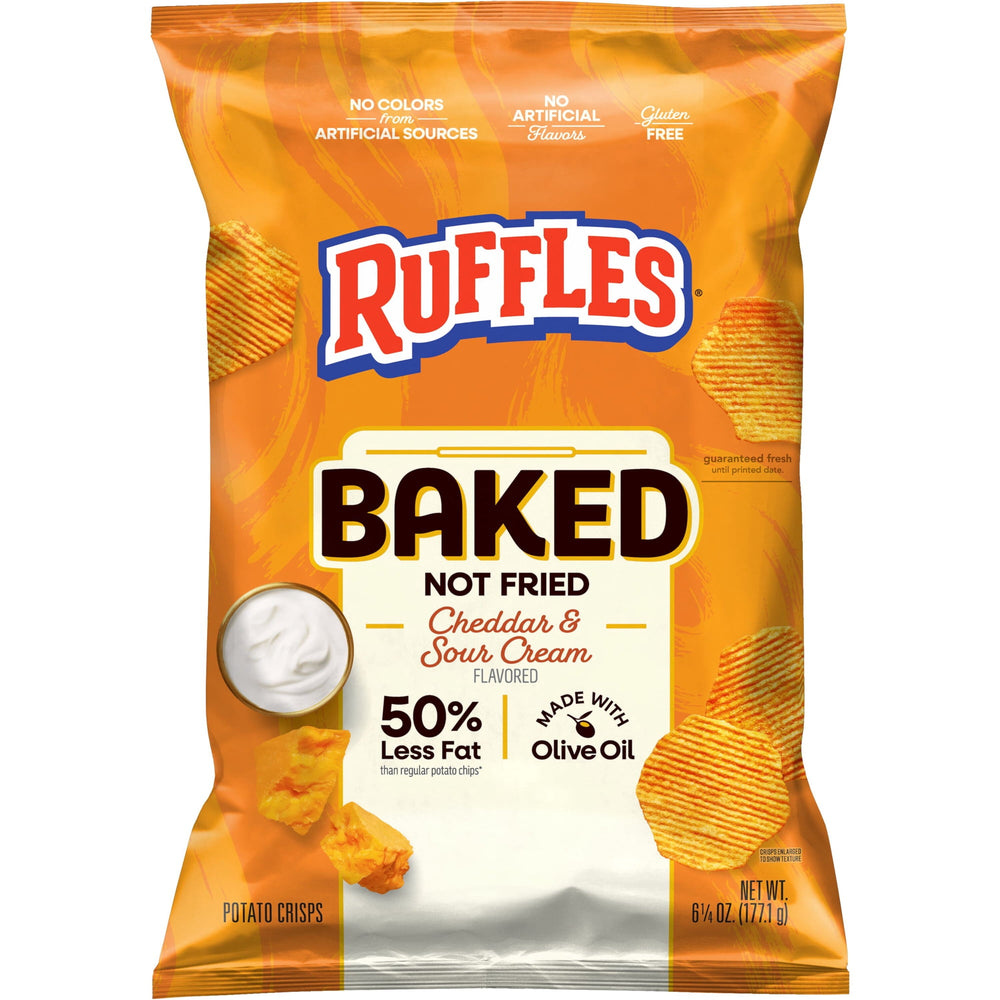 Ruffles 50% Less Fat Cheddar & Sour Cream · Papas · 177 g · bolsa