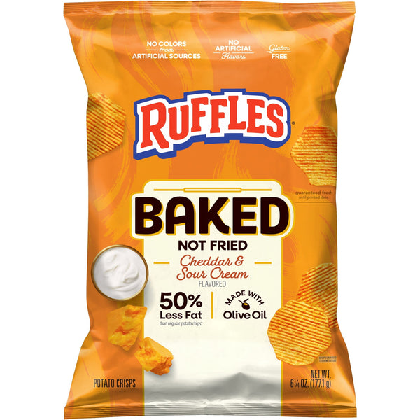 Ruffles 50% Less Fat Cheddar & Sour Cream · Papas · 177 g · bolsa
