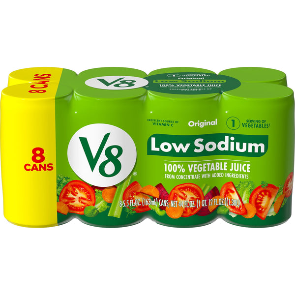 V8 Low Sodium Original 100% Vegetable Juice · Bebida · 8 pzas de 163 ml