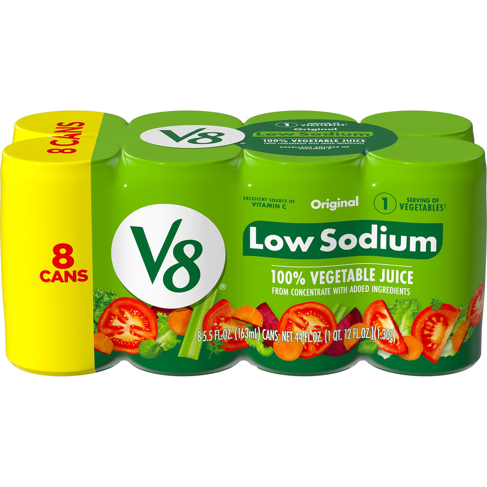 V8 Low Sodium Original 100% Vegetable Juice · Bebida · 8 pzas de 163 ml