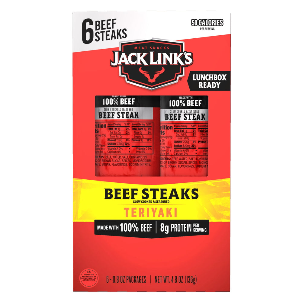 Jack Link's 100% Beef Teriyaki Beef Steaks · Carne seca · 6 pzas de 136 g