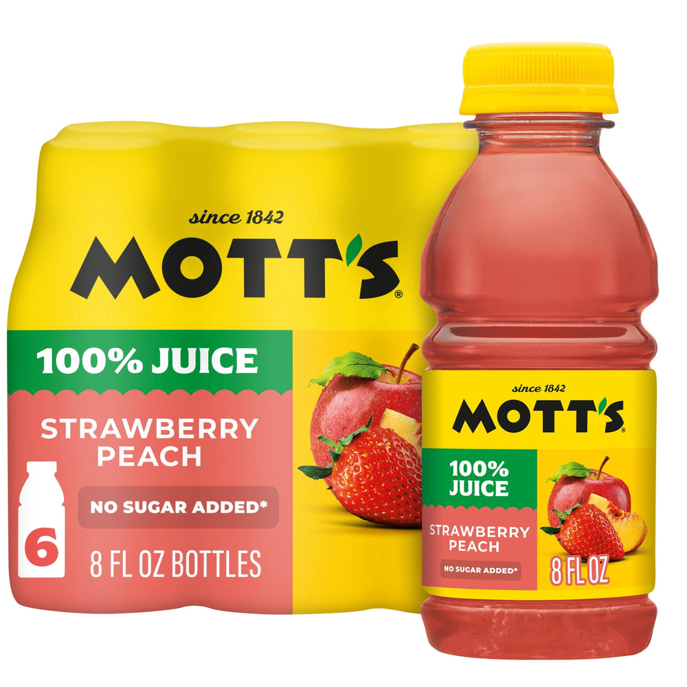 Mott's 100% Strawberry Peach Juice 8 Fluid Ounce · Bebida · 6 pzas