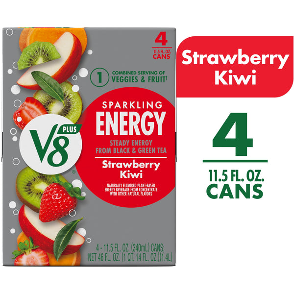 V8 +Energy Sparkling Strawberry Kiwi Juice · Bebida energética · 4 pzas de 340 ml