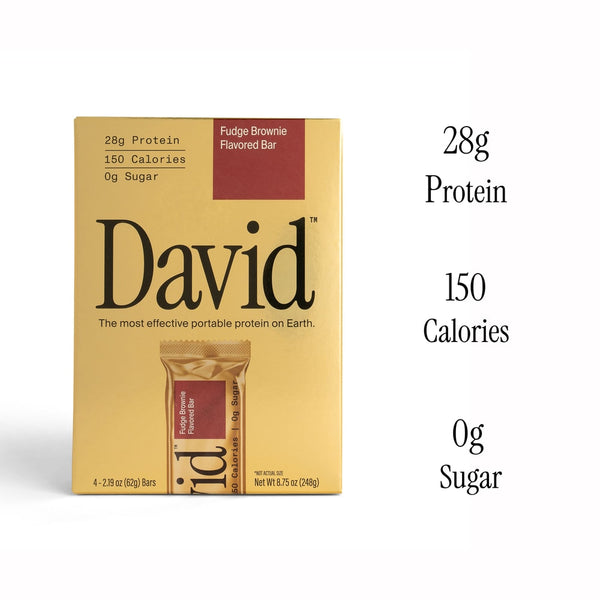 David Protein Bar Fudge Brownie · Barra de proteína · 4 pzas de 62 g