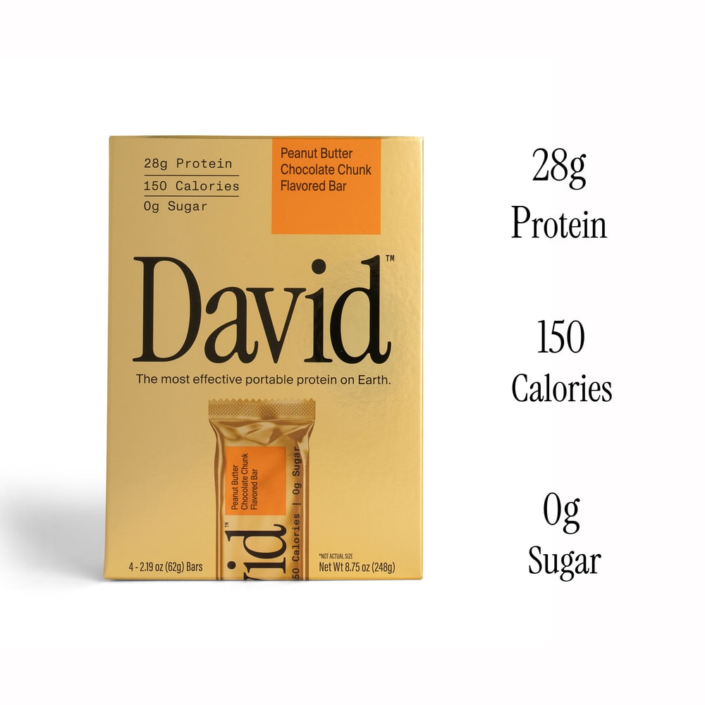 David Protein Bar Peanut Butter Chocolate Chunk · Barra de proteína · 4 pzas de 62 g