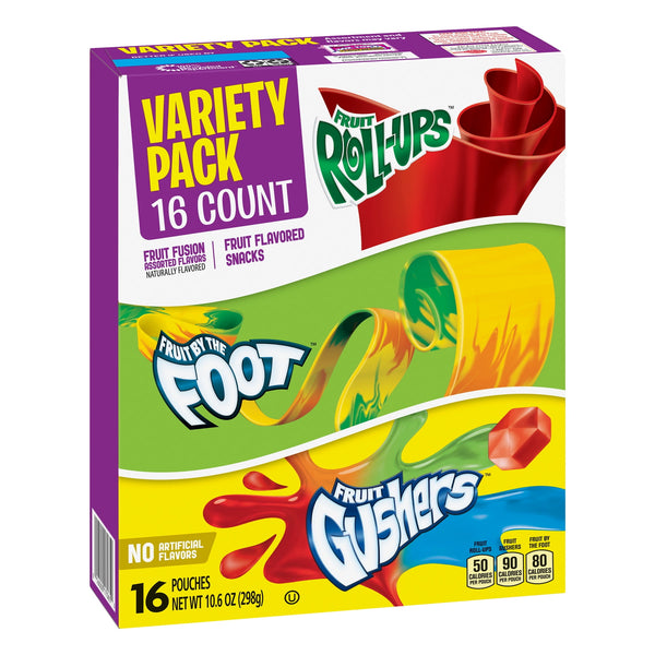 Fruit Roll-Ups Fruit By The Foot Fruit Gushers Variety · Gomitas · 16 sobres