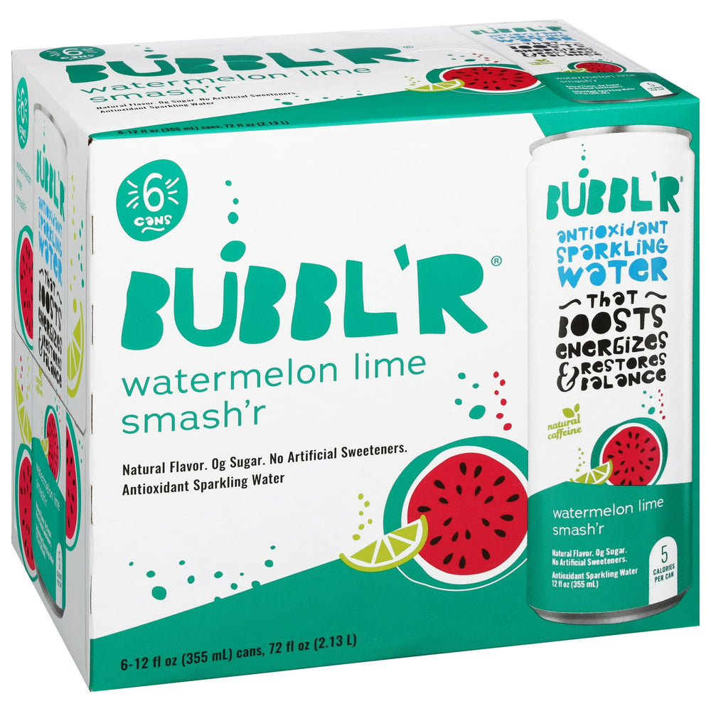 BUBBL'R Antioxidant Watermelon Lime Smash'r · Agua mineral · 6 latas de 355 ml