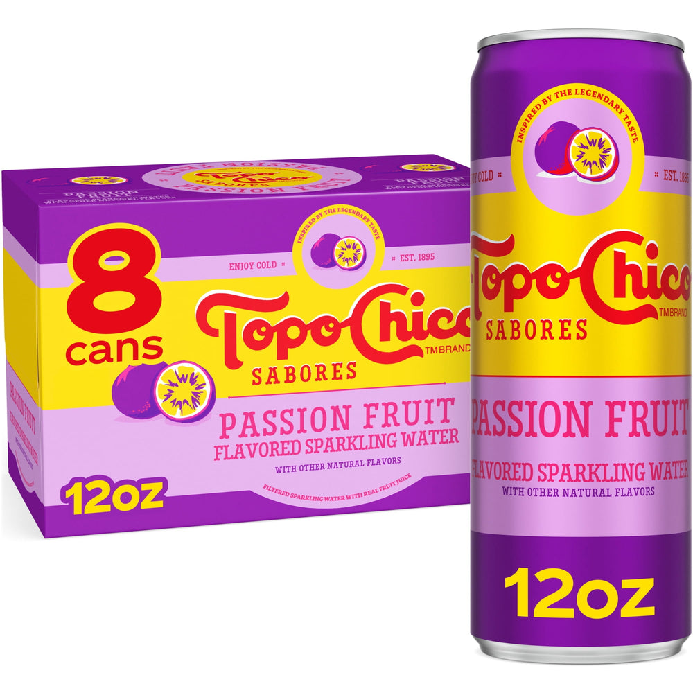 Topo Chico Sabores Passionfruit · Agua mineral · 8 latas de 355 ml