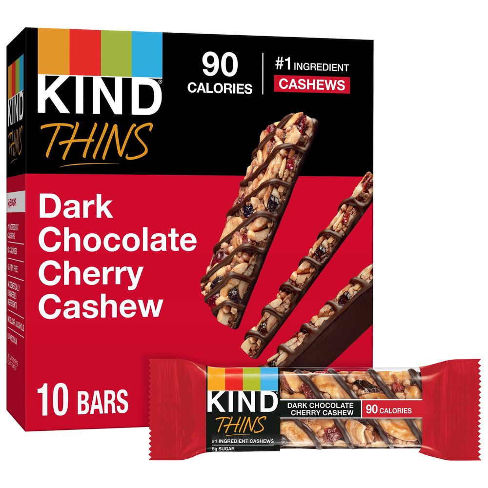 KIND Thins Dark Chocolate Cherry Cashew · Barra · 10 pzas de 21 g