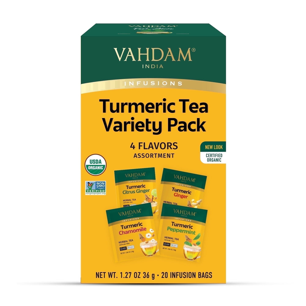 VAHDAM USDA Organic Turmeric Herbal Tea Sampler sin cafeína · Té
