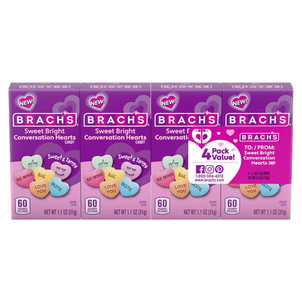 Brach's Valentines Day Sweet Bright Conversation Hearts · Caramelos · 4 pzas de 31 g