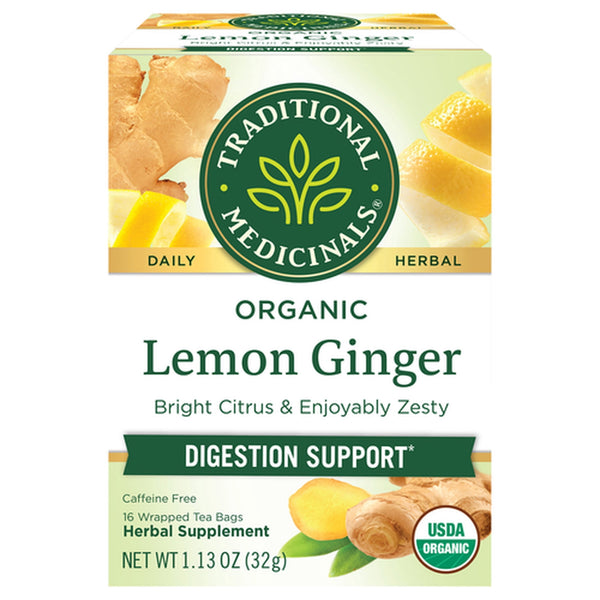 Traditional Medicinals Lemon Ginger Herbal Tea Caffeine-Free · Té · 16 pzas