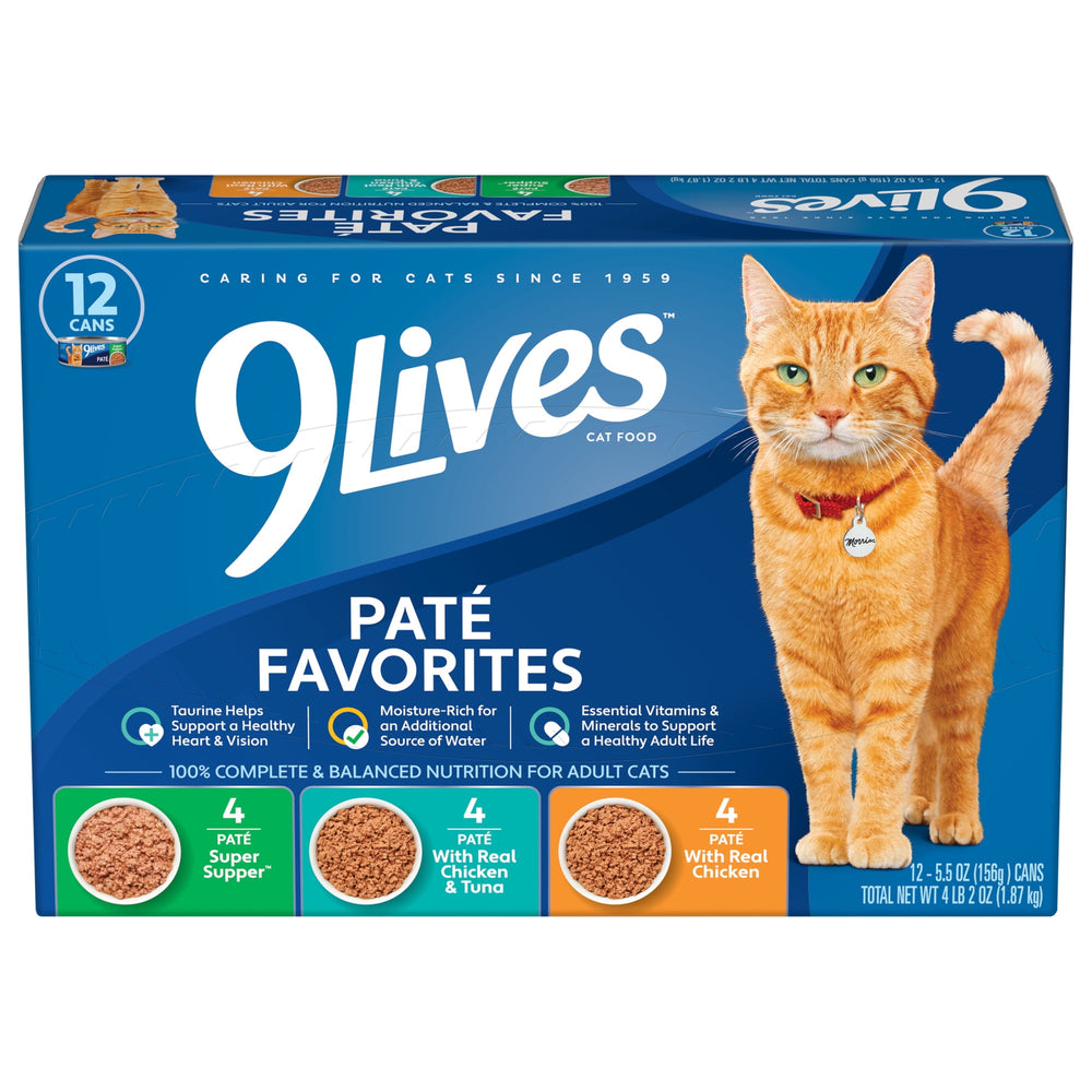 9Lives Paté Favorites · Alimento húmedo para gatos · 12 latas de 156 g