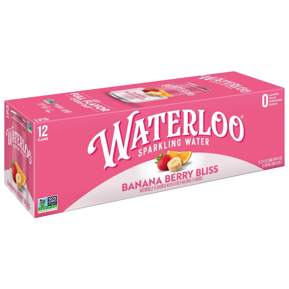Waterloo Banana Berry Bliss · Agua mineral · 12 latas de 355 ml