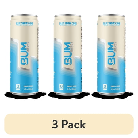 BUM Energy Blue Snow Cone Crash Free Focus Zero Sugar · Bebida energética · 3 latas de 355 ml