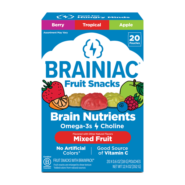 Brainiac Fruit with BrainPack Mixed Fruit · Gomitas de fruta · 20 pzas