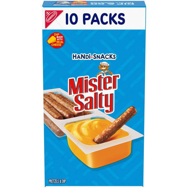 Handi-Snacks Mister Salty 'N Cheesy Dip Packs 10 · Pretzels · 10 sobres