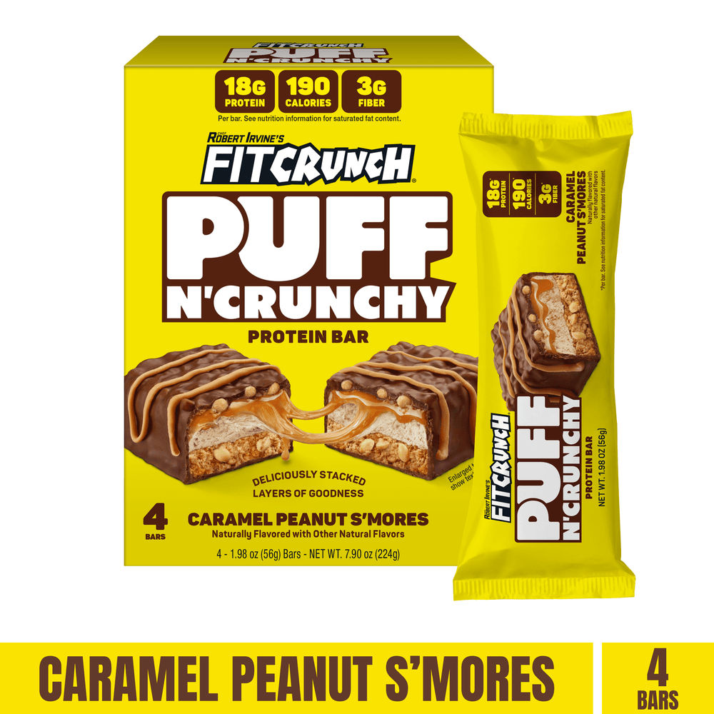 FITCRUNCH Puff n' Crunchy Peanut Caramel S'mores · Barra de proteína · 4 pzas