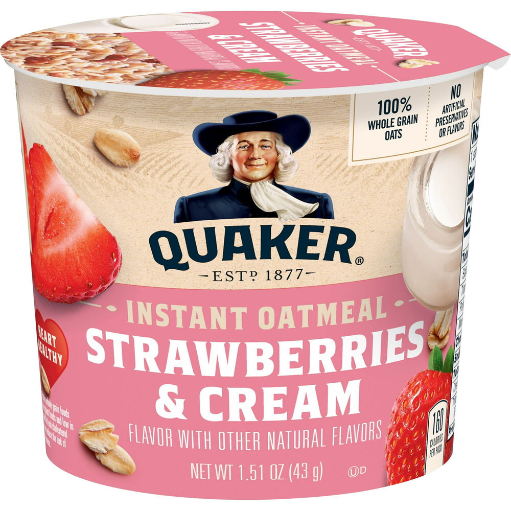 Quaker Strawberries & Cream · Cereal · 43 g · vaso