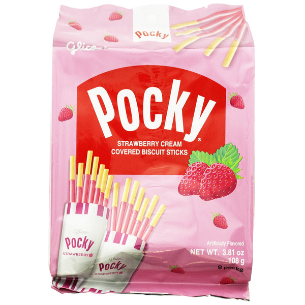 Glico Strawberry Cream Covered Biscuit Sticks · Galletas · 9 pzas de 108 g