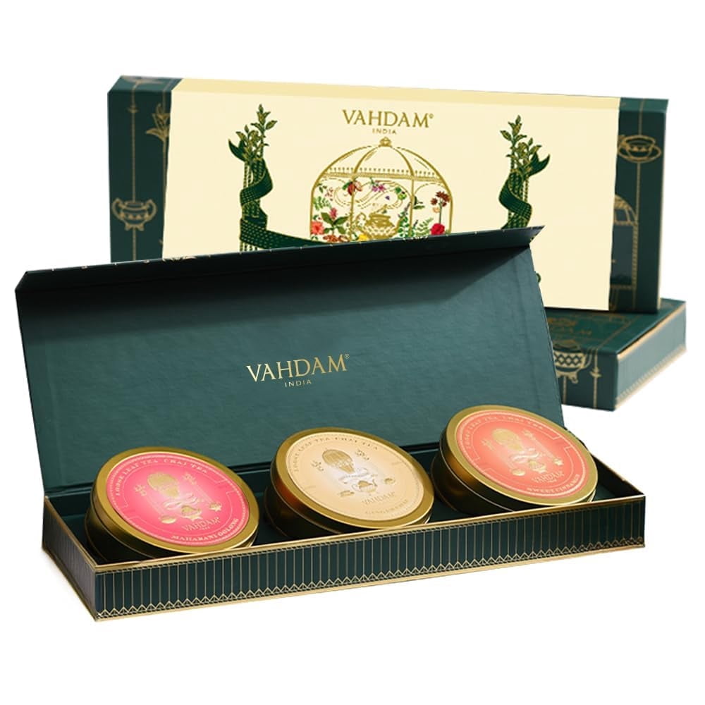VAHDAM Oprah's Favorite Tea Gift Set | 3 Premium Chai · Té · caja