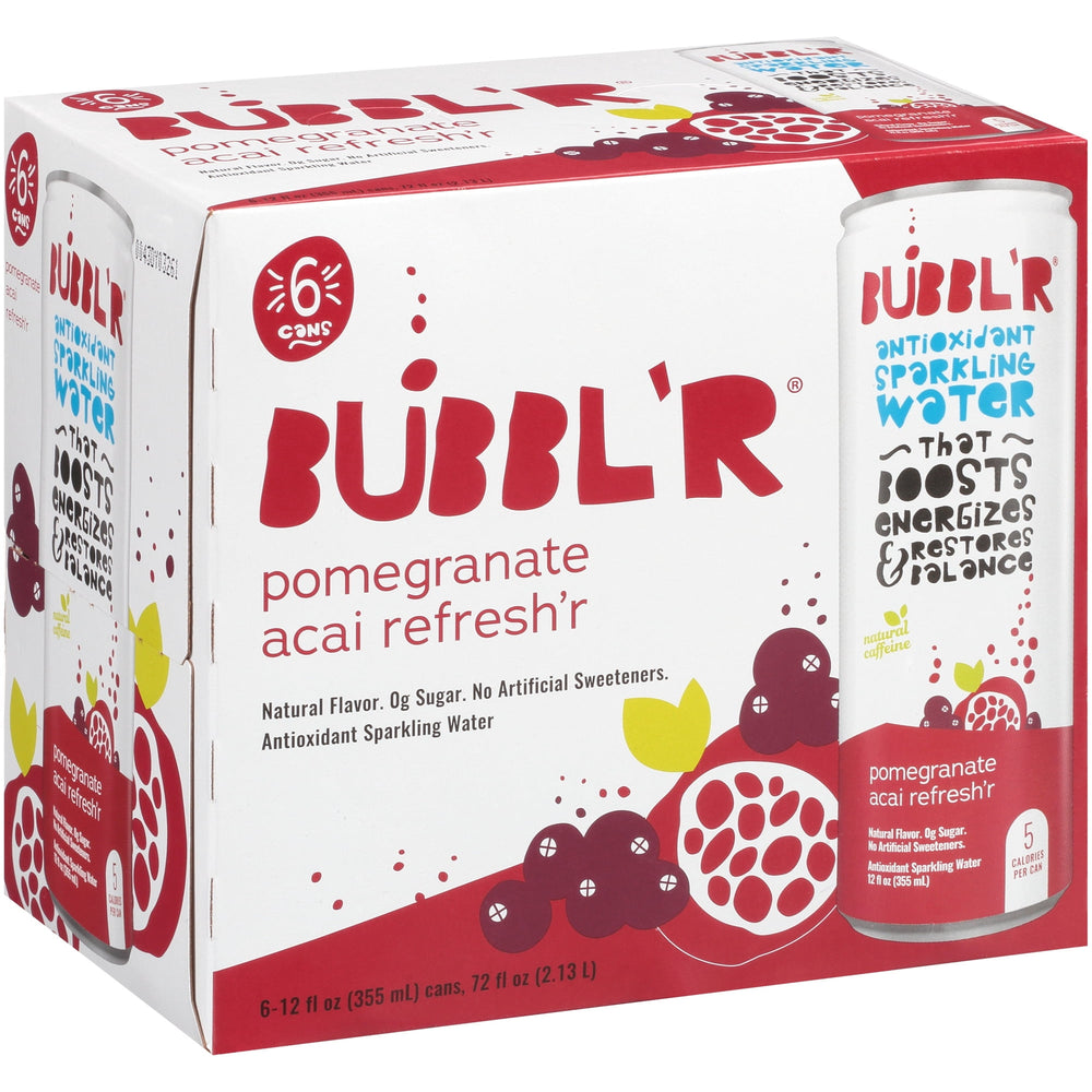 BUBBL'R Antioxidant Pomegranate Acai Refresh'r · Agua mineral · 6 latas de 355 ml
