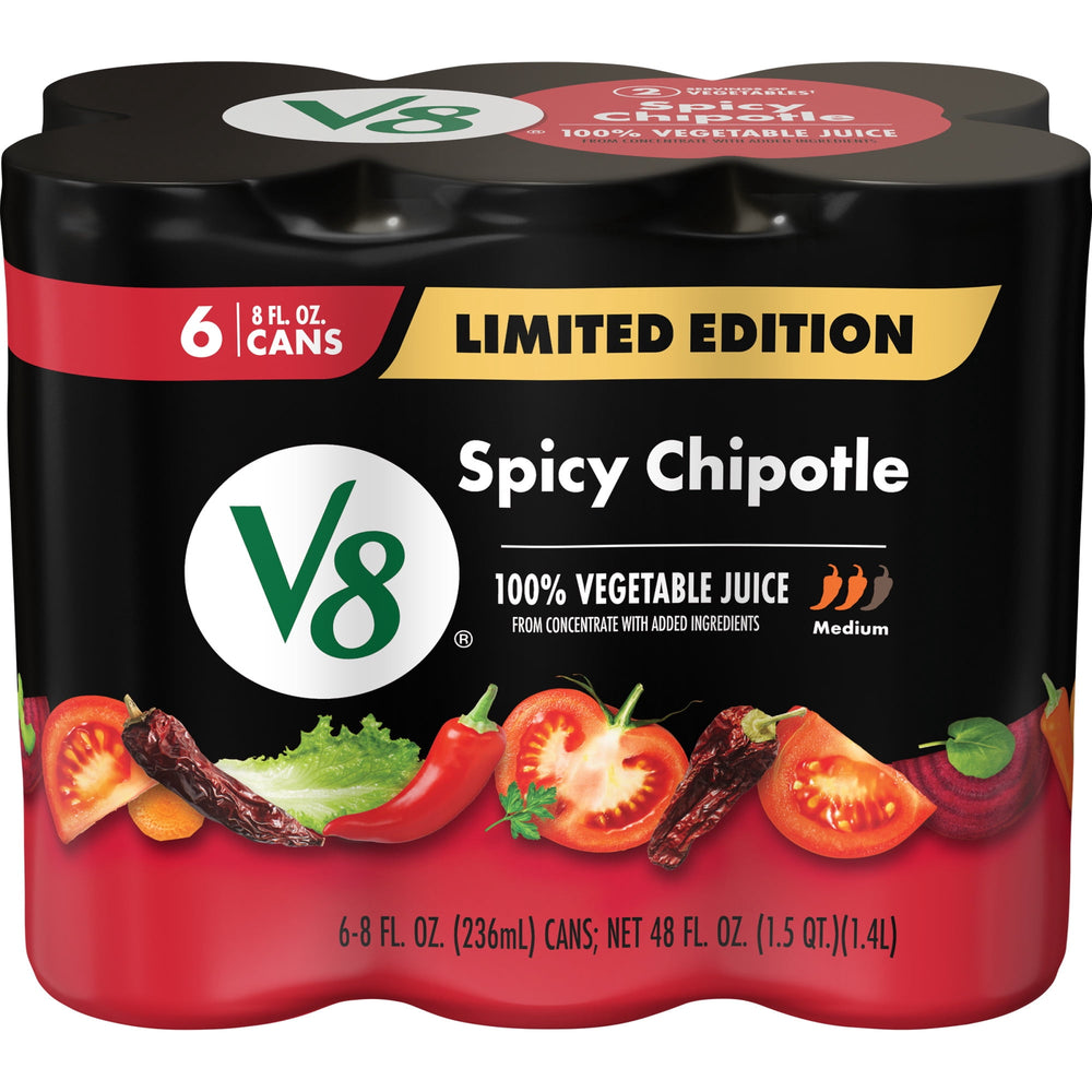 V8 Spicy Chipotle 100% Vegetable Juice · Bebida · 6 latas de 237 ml