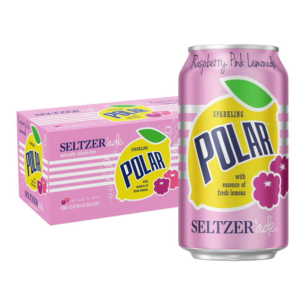 Polar Zero Calorie Raspberry Pink Lemonade Sparkling · Agua mineral · 8 latas de 355 ml