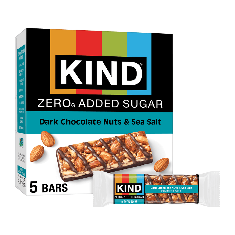 KIND ZERO Added Sugar Friendly Dark Chocolate Nuts & Sea Salt · Barra · 5 barras de 176 g