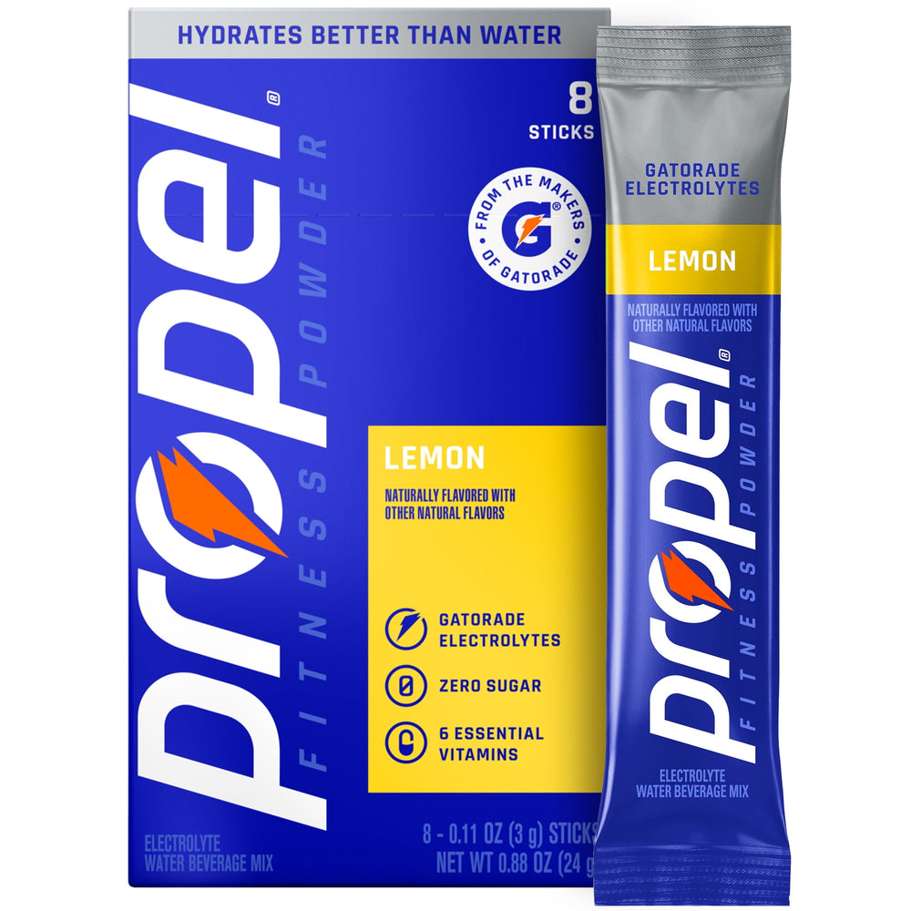 Propel Lemon Zero Sugar · Polvo para agua · 8 pzas de 3 g