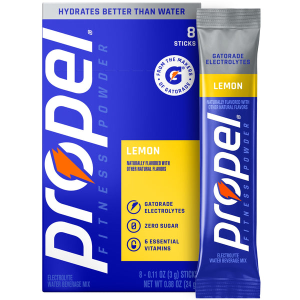 Propel Lemon Zero Sugar · Polvo para agua · 8 pzas de 3 g
