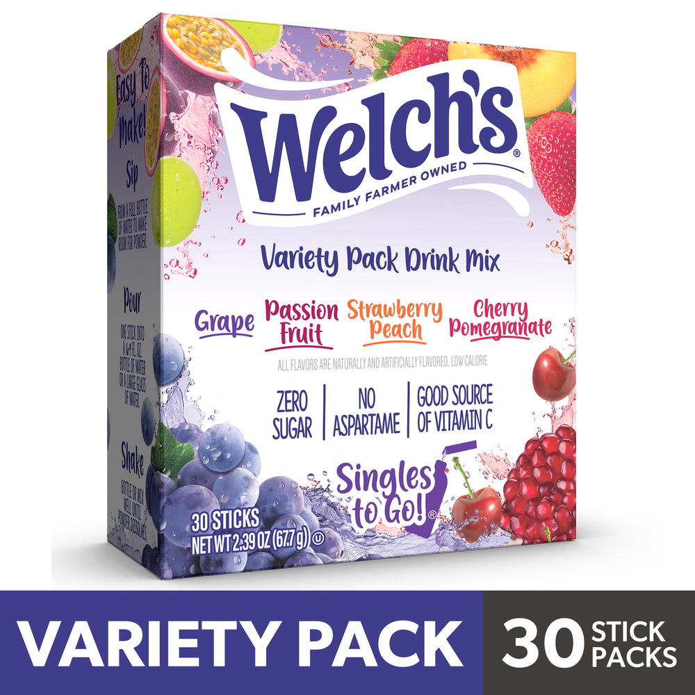 Welch's Variety Pack Grape Zero Sugar · Polvo para agua · 30 pzas