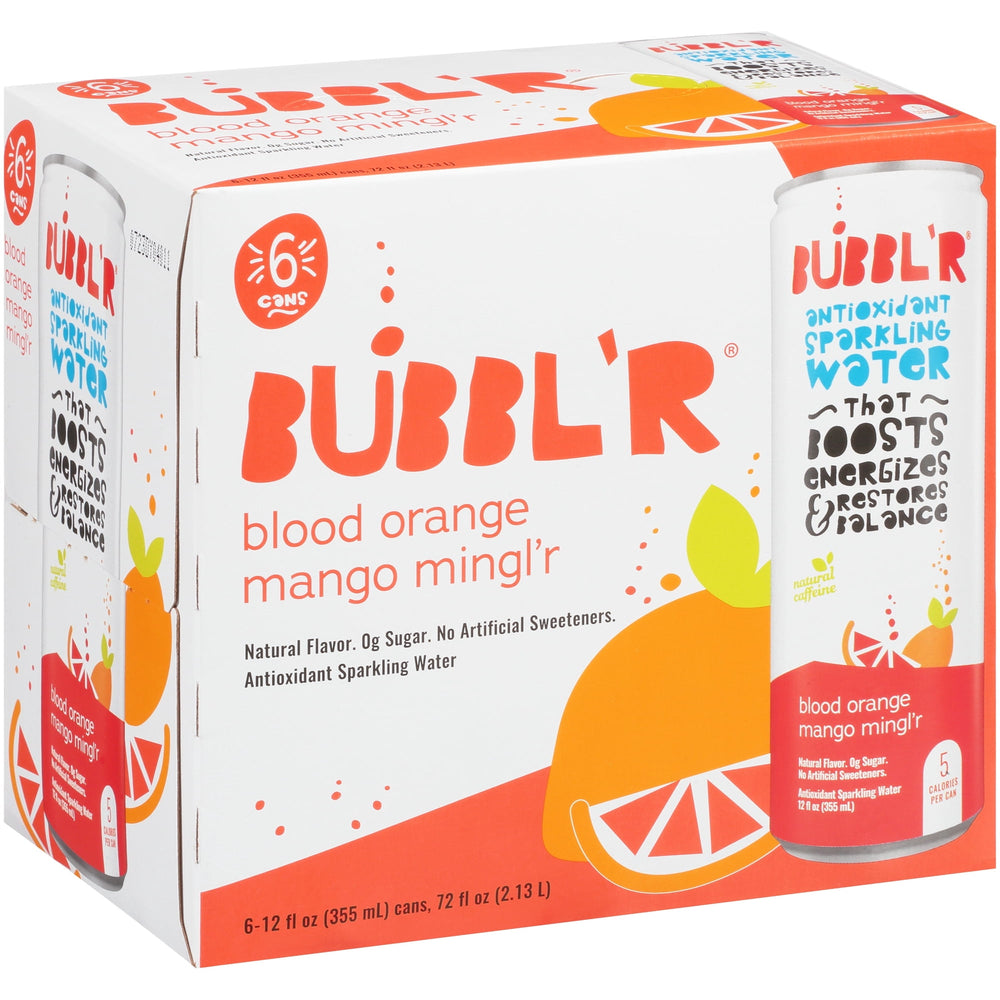 BUBBL'R Antioxidant Blood Orange Mango Mingl'r · Agua mineral · 6 latas de 355 ml