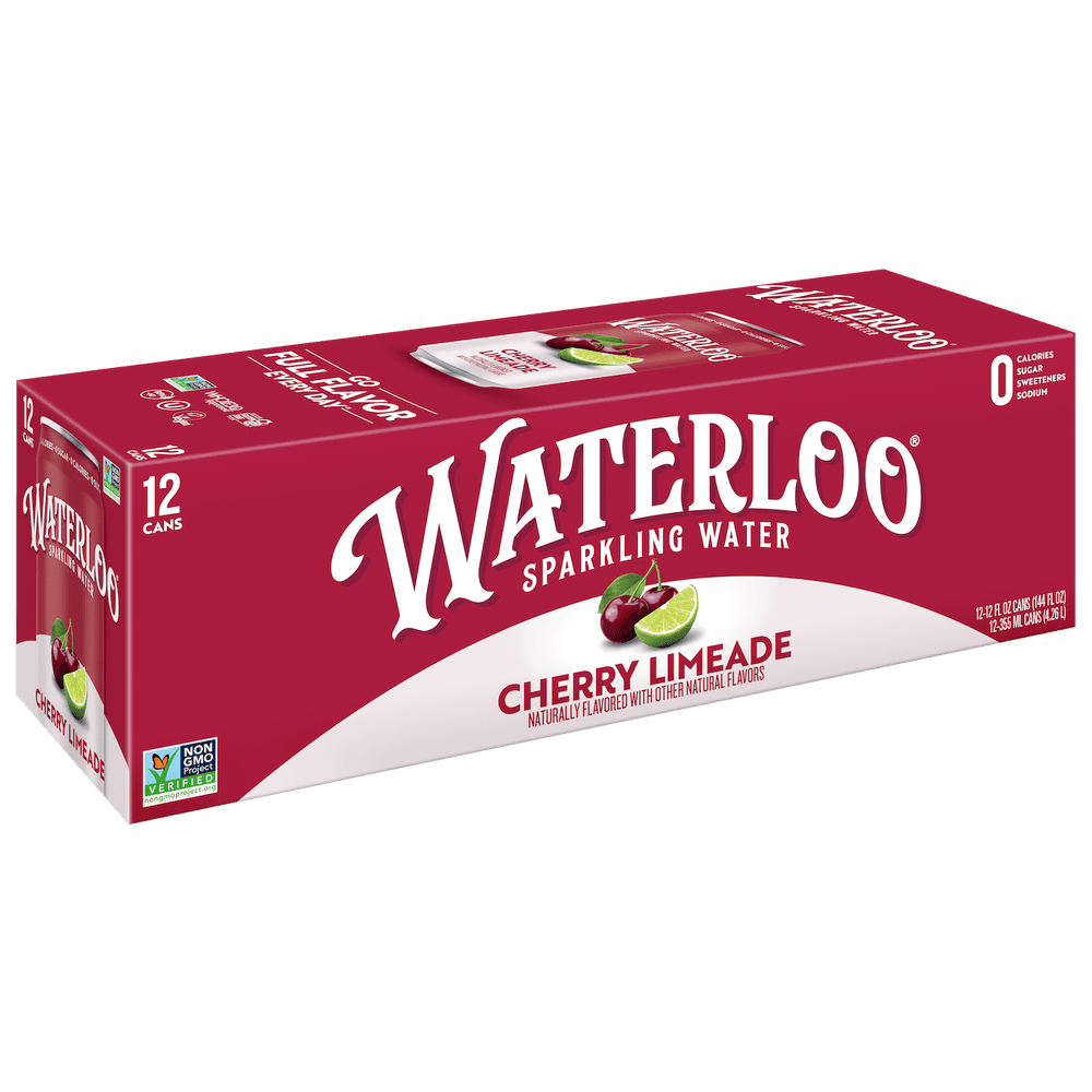Waterloo Cherry Limeade · Agua mineral · 12 latas de 355 ml