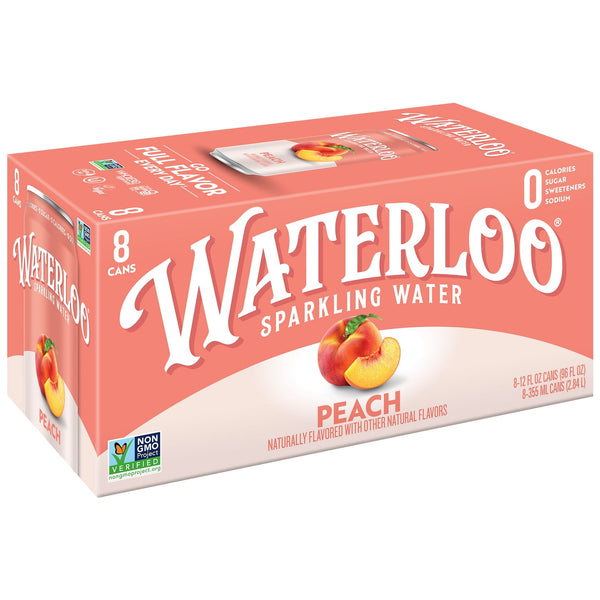 Waterloo Peach · Agua mineral · 8 latas de 355 ml